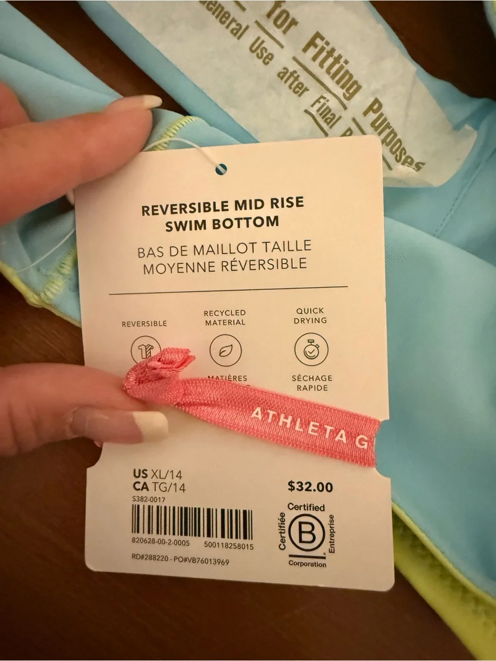 NWT Athleta Light Blue and Lime Girls Two-Piece Swim Set, Size XL/14